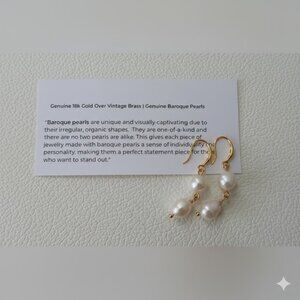 🔥BNWT Genuine 18K Gold over vintage Brass | Natural Baroque Pearls Earrings